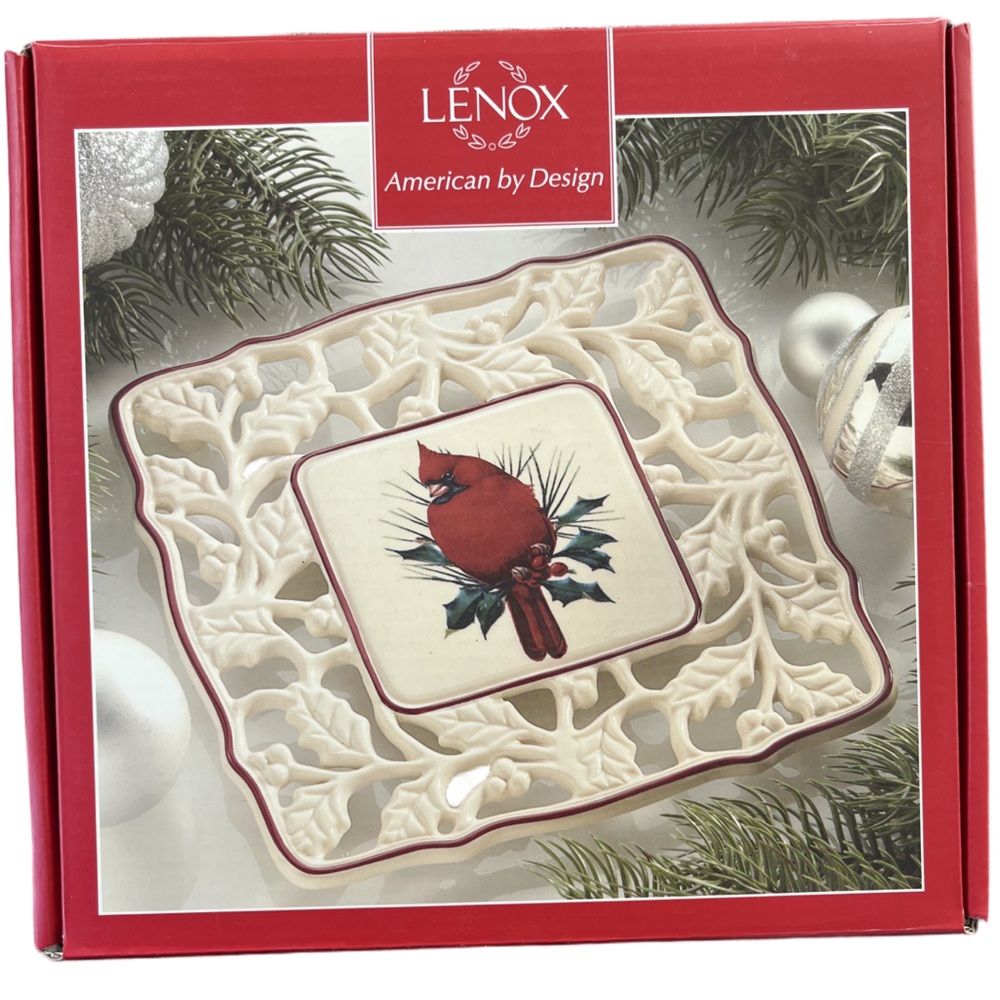 Lenox Winter Greetings Pierced Trivet - Cardinal & Holly Design